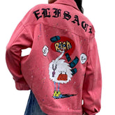 Chaqueta vaquera rosa con estampado en la espalda